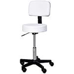 HOMCOM Adjustable Rolling Stool with Back, PU Leather Round Swivel Drafting Stool with Wheels for Kitchen, Salon Spa, Bar, Home Office, Massage, White