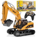 Top Race 15 Channel RC Digger Excavator - Fully Functional Remote Control Tractor 1:14 Scale Construction Truck with Lights and Sound - Ages 8+