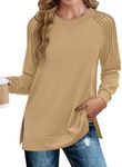 Zeagoo Women'S Tunic Tops Pleated Shirts Dressy Casual Crewneck Blouse Fall 2024 Fashion Loose Fit Khaki