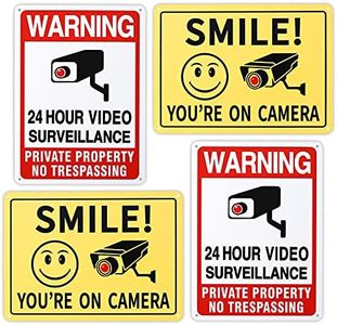 4 Pieces Smile You're On Camera Sign and Private Property No Trespassing Sign Video Surveillance Signs UV Printed 40 Mil Rust Aluminum Security Camera Sign for Home Business (Simple Style)