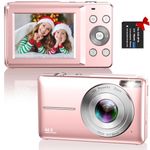 Digital Camera, Hauyince FHD 1080P 44MP Compact Camera, Vlogging Camera with 16X Digital Zoom, Powerful Cameras for Photography, Portable Mini Camera for Kids Teens Beginners-Pink