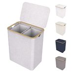 Lonbet - Light Grey Double Laundry Basket With Lid and Removable Laundry Bags - XXL 150 L - Extra Large Hamper Basket 2 section - Laundry Sorter With 2 Compartment- Double Laundry Basket With Lid