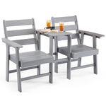 VonHaus Adirondack Love Seat for Garden - 2 Seater Grey Jack & Jill Love Seat Patio Set - 2 Person HDPE Garden Loveseat, Companion Set w/Built-in Parasol Hole for Terrace, Decking, Balcony & Outdoor