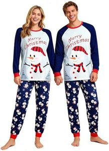 SkiBeaut Christmas Pajamas Set for Couples Xmas Pjs Long Sleeve Holiday Sleepwear Festival Party LongJohns Set Cute Snowman Tops and Pants for Men and Women Soft- Large/Men