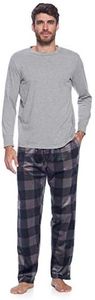 Ashford & Brooks Men's Jersey Knit Long-Sleeve Top and Mink Fleece Bottom Pajama Set - Charcoal Buffalo Check - 2X-Large