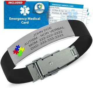 Universal Medical Data Autism Medical ID Bracelet for Kids – Custom Laser Engraved ID, Silicone Band & Stainless Steel Plate - Medic Alert Bracelet with Emergency Card & Health Record Access - Black
