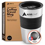 AdirChef 15 oz. Travel Mug, Black/Stainless Steel for Grab N' Go Personal Coffee Maker