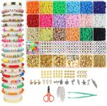 SANNIDHI® 5100pcs Clay Beads for Jewellery Making, Alphabet Beads for Bracelet Making, Bracelet Beads for Kids Activity, 18-color Flat Polymer Beads Charms Tools Set for Girls DIY Necklace Crafts Gift