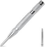 MulWark 6" Automatic Center Punch for Metal - Spring Loaded Center Punch Tool with Extra Replacement Tip - Adjustable Impact One-Handed Spring Punch for Wood, Plastic, Stainless Steel