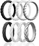 ROQ Silicone Wedding Rings for Women, Affordable Thin Braided Stackable Silicone Rubber Wedding Bands, 8, 4 & 2 Packs and Singles, 4 - 4.5 (15.3mm), Silicone, No Gemstone