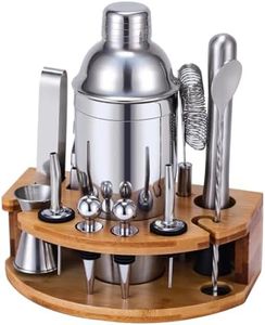 Kit Shaker à Cocktail avec Support, Kit Cocktail 12 Pièces en Acier Inoxydable avec Shaker Cocktail de 750ML Pilon Verre Doseur Cocktail, Machine à Cocktail Set pour Bar à Domicile, Fête (Argenté)