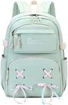 El-fmly Casual Travel Daypack Water Resistant School Bookbag Backpack with Cute Ribbon for Students Kids Girls Teens (Lightgreen)