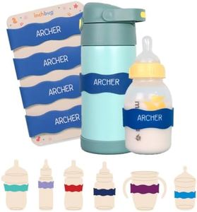 InchBug Orbit Labels Baby Bottle and Water Bottle Silicone Name Bands – Personalized Reusable Label Set for Daycare, Sippy Cups, Preschool, Elementary School, Dishwasher Safe, 4-Pack (Nautical Navy)
