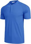 COOFANDY Men's Collarless Golf Shirts Quick Dry Short Sleeve Polo Shirt Breathable Workout Shirts Henley Shirt Blue