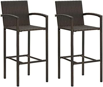 vidaXL Poly Rattan Bar Stools (Set of 2) - Brown, UV-Resistant, Perfect for Indoor and Outdoor Living Spaces, Built-in Foot Rest