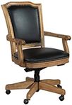 Hekman Furniture Wellington Hall Wood Frame Desk Chair - Genuine Black Leather Antique Brass Nail Head Trim Pneumatic Lift Tilt Mechanism Rolling Wood Base Chair Best for Home & Office Décor