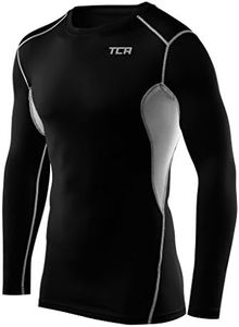 TCA Boys' HyperFusion Compression Base Layer Top Long Sleeve Under Shirt - Crew Neck - Black/Gray, 12-14 Years (Boys X-Large)