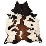Meshnew Tricolor Cowhide Rug Brown, Black and White Cow Skin Cow Hide Leather Area Rug 5 ft X 5 ft Hair On Large (152.4 X 152.4)
