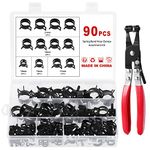 Faankiton 90PCS 5 Sizes 10-21mm Fuel Line Hose Clips Water Pipe Air Tube Silicone Vacuum Hose Clamp Fastener Assortment Kit, Fuel Line Clamps, Spring Hose Clamps with a Hose Clamp Pliers (Black)