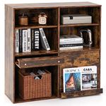 COSTWAY 90cm Cube Bookcase, Wooden Storage Bookshelf Magazine Display Shelving Unit with Adjustable Shelves & Pull-Out Shelf, Industrial 6 Cube Storage Cabinet Organizer for Living Room Bedroom Office