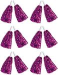 Juvale Pink Cheerleading Pom Poms, Metallic Foil Fringe (6 Pairs)