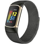 PUUJIE Compatible with Fitbit Charge 6/Charge 5 Bands for Women Men, Adjustable Metal Mesh Milanese Loop Straps Replacement for Fitbit Charge 6/Charge 5 Advanced Fitness