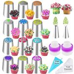 27Pcs Russian Piping Tips Set,Flower Frosting Tips For Cake Cupcake Decorating,12Russian Icing Tips,2Leaf Piping Tips,10Disposable Pastry Bags,1Reusable Silicone Pastry Bag,2Couplers Baking Supplies