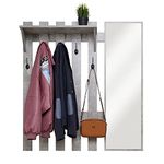 Meerveil Wall Mounted Coat Rack with Mirror, Hook Rack Shelf with 5 Hooks Industrial Style for Hallway Entryway, 100 x 22 x 106 cm (Grey)