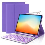 iPad Air 4th Gen Keyboard Case 10.9”, iPad Air 5th Generation Keyboard with 7 Color Backlit| Detachable Wireless Keyboard| Smart Keyboard Folio with Pencil Holder for iPad Air 5th 2022/4th 2020 Purple