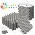Mevome Blocking Mats for Knitting, Extra Thick Block Boards Crochet Projects with Grid Lines Needlepoint Knit Crocheting, 9 Foam Interlocking Mat &200 T-pins &100 Locking Stitch Markers &Storage Bag (Gray)