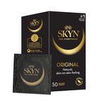 SKYN Original Condoms Pack of 50 / Skynfeel Latex Free Condoms for Men, Regular Size Condoms, Strong & Thin Condoms, Smooth Straight Shape, 53mm Wide