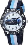 Disney Cars Kids' Plastic Time Teacher Analog Quartz Nylon Strap Watch, Black/Stripe