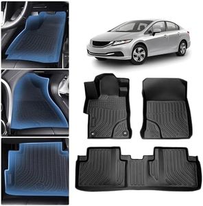 Sunsdrew Floor Mats for 2012 2013 2014 2015 Honda Civic All Weather Rubber Civic Floor Liners,3PCS Front&Rear Row Full Set Waterproof Car Mats for Civic Accessories TPE Black