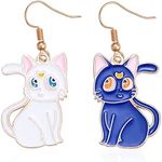 Anime Luna Cat Earrings Cute White Cat Earrings Black Cat Dangle Earrings for Women Cartoon Jewelry, Zinc, No Gemstone