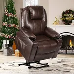 YITAHOME Power Lift Recliner Chair for Elderly, Lift Chair with Heat and Massage, Faux Leather Recliner Chair with 2 Cup Holders, Side Pockets & Remote Control for Living Room (Brown)