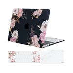 MOSISO Compatible with MacBook Air 13 inch Case 2022 2021 2020 2019 2018 Release A2337 M1 A2179 A1932 Retina Display Touch ID,Plastic Peony Hard Shell Case&Keyboard Cover&Screen Protector, Black