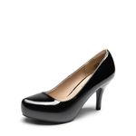 DREAM PAIRS Tiffany Women's New Classic Elegant Versatile Low Stiletto Heel Dress Platform Pumps Shoes Black-Patent Size 9