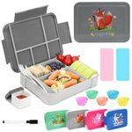 Bugucat Bento Lunch Box 1330ML 12 PCS,Kids Lunch Box Bento Boxes with 6 Compartments Cutlery,Leak Proof Lunchbox Snack Boxes for Kids Adult,Kids Lunch Box with Compartments for School Grey