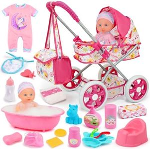 Baby Doll Stroller Set Toys for Girls Toddlers 3-5 4-6 5-7, Baby Doll Playset with 12.5 inch Doll, Bathtub and 20PCS Baby Doll Accessories, Baby Stroller Toys for 3 4 5 6 Year Old Girls Birthday Gift