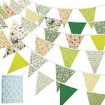 kuou 15M/50Ft Fabric Bunting, 45pcs Bunting Banner Cotton Vintage Floral Triangle Flags for Christmas Garden Birthday Party Outdoor Hanging Decoration(Green)