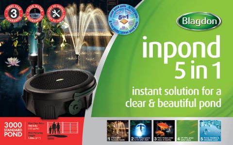 Blagdon Inpond 5-in-1 Pond Pump & Filter with UV, LED, 3 Fountain Heads – 3000L