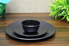 Greenland Pack of 3 Black Regular Melamine Dinner Set – Full Plate, Half Plate and Veg. Bowl. (Black, Serves 1)