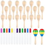 BOUBONI 20Pcs DIY Wooden Maracas for Kids, Mini Maracas for Mexican Fiesta Party Favors with 12Pcs Multicolor Pens, Cinco De Mayo Party Supplies