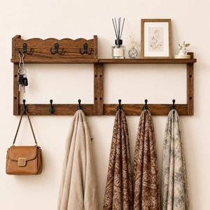 Dellicasi 28" Coat Rack Wall Mount with Shelf, Entryway Wall Mounted Coat Rack Wood Wall Coat Hooks with 7 Hooks 3 Key Hanger, Key Holder Wall Mount Mail Holder for Living Room, Bedroom