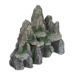Relaxdays Aquarium Decoration, Rock Formation, Natural Look Ornament, Resin Stone Cave, Fish Tank, 21 cm, Grey/Green, Polyresin, Gray, Pack of 1