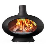 Morsø Forno Wood Burning Outdoor Oven for Versatile Cooking, Barbecuing and Smoking Food, with Pizza Stone, Round Design with Double-Coated Cast Iron, Black