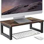 OROPY Wood Vintage Monitor Stand Holder, PC Laptop Computer Screen Riser, Desktop Storage Organiser Shelf for Home or Office, 40 x 23 x 14cm, Dark Brown