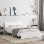 vidaXL White Engineered Wood Bed Frame with Drawers - Double Bed 135x190 cm Platform, Bedroom Furniture with Plywood Slats and Supportive Headboard