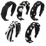 SUSULU Twisted Headband for Women Black White Fabric Hair Band Hair Hoop Knotted Cross Alice Band Hair Accessories Pack of 5 pcs Polka Dot Striped Print