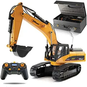 Top Race Full Metal Adult RC Hydraulic Excavator Truck - 23-Channel Remote Control Excavator Toy with Claw Grabber - Rechargeable 2000mAh Battery, Smoke Simulated, RC Trucks, 180 Lbs Capacity